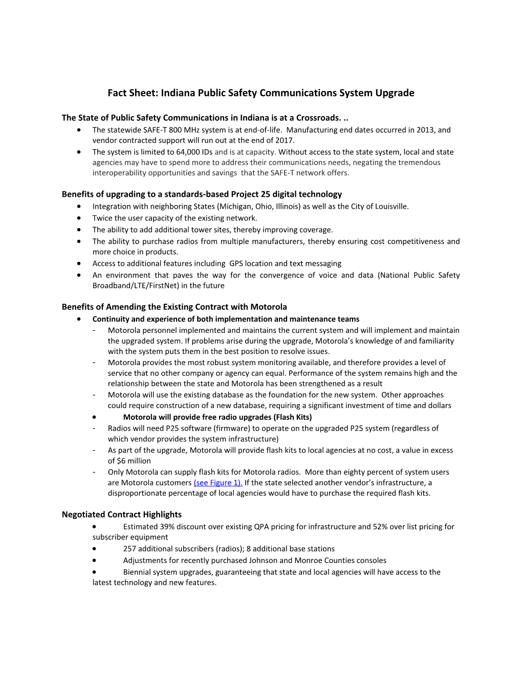 Fact Sheet: Indiana Public Safety Communications System Upgrade