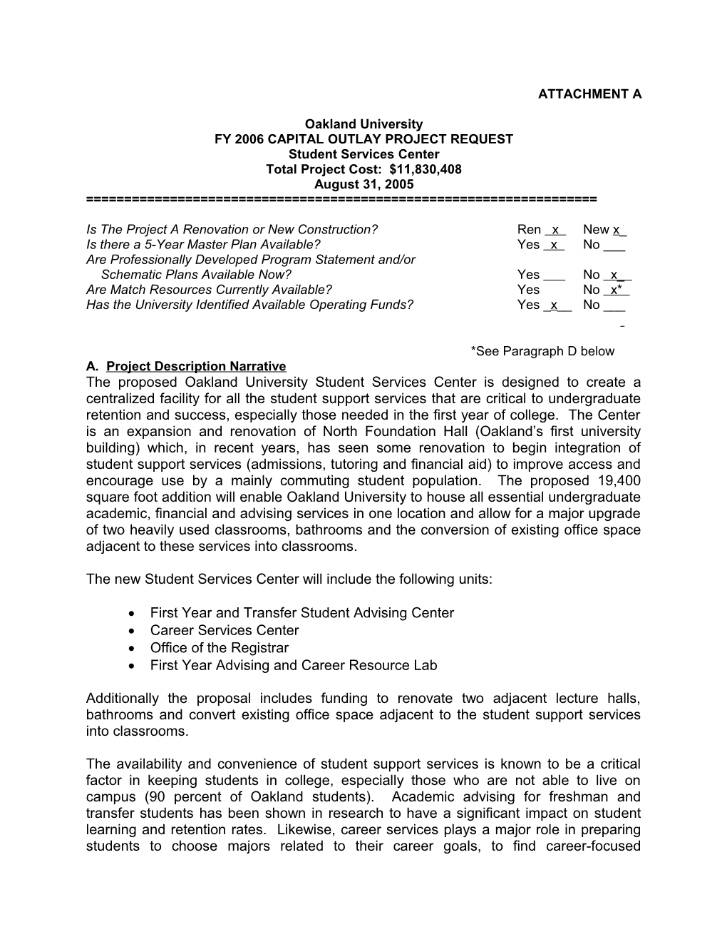 Fy 2006 Capital Outlay Project Request