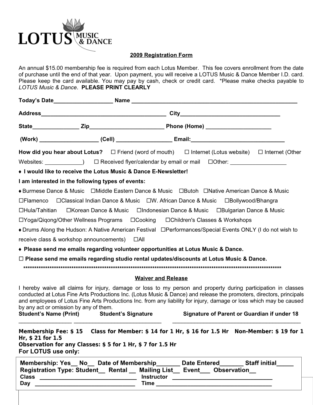 2009 Registration Form
