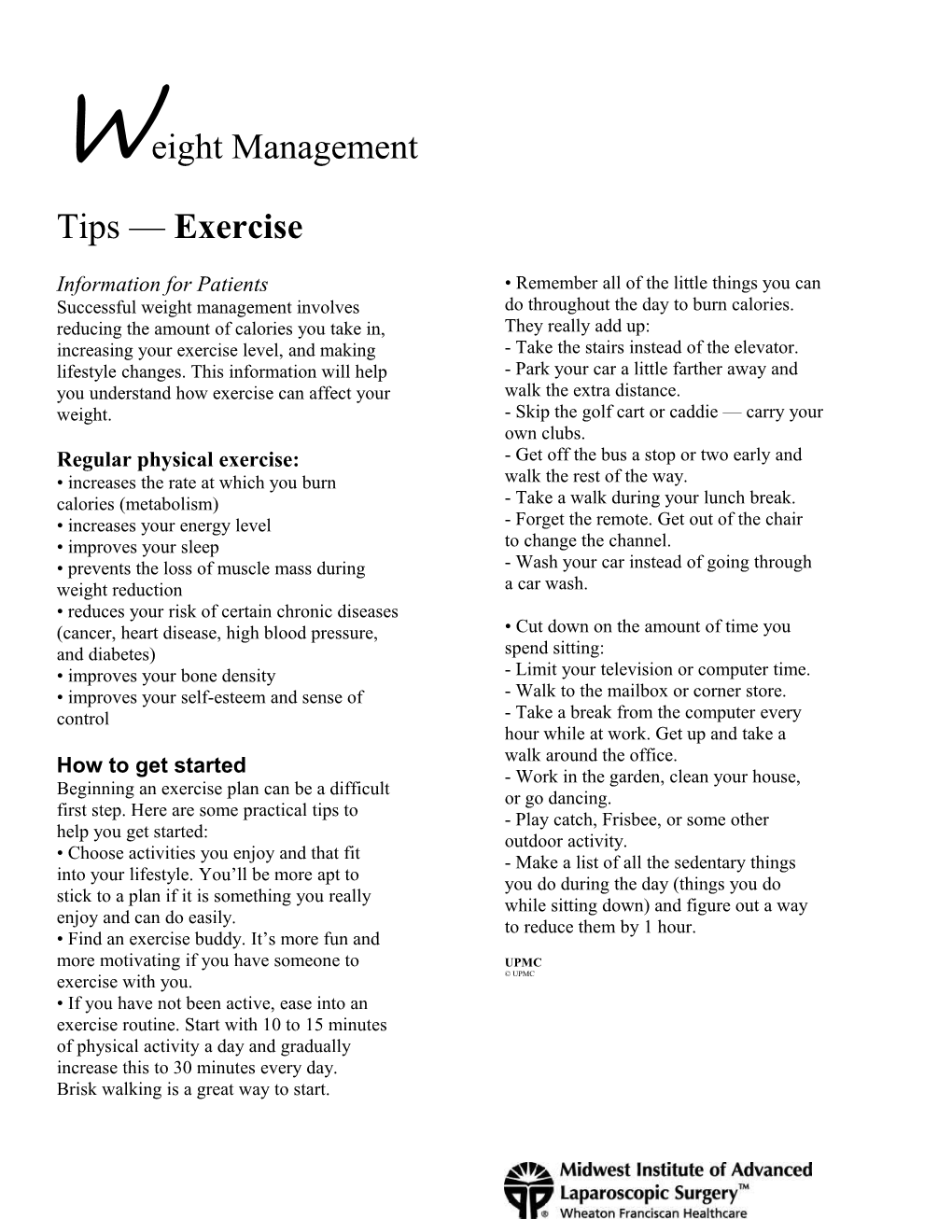 Weight Management Tips Exercise