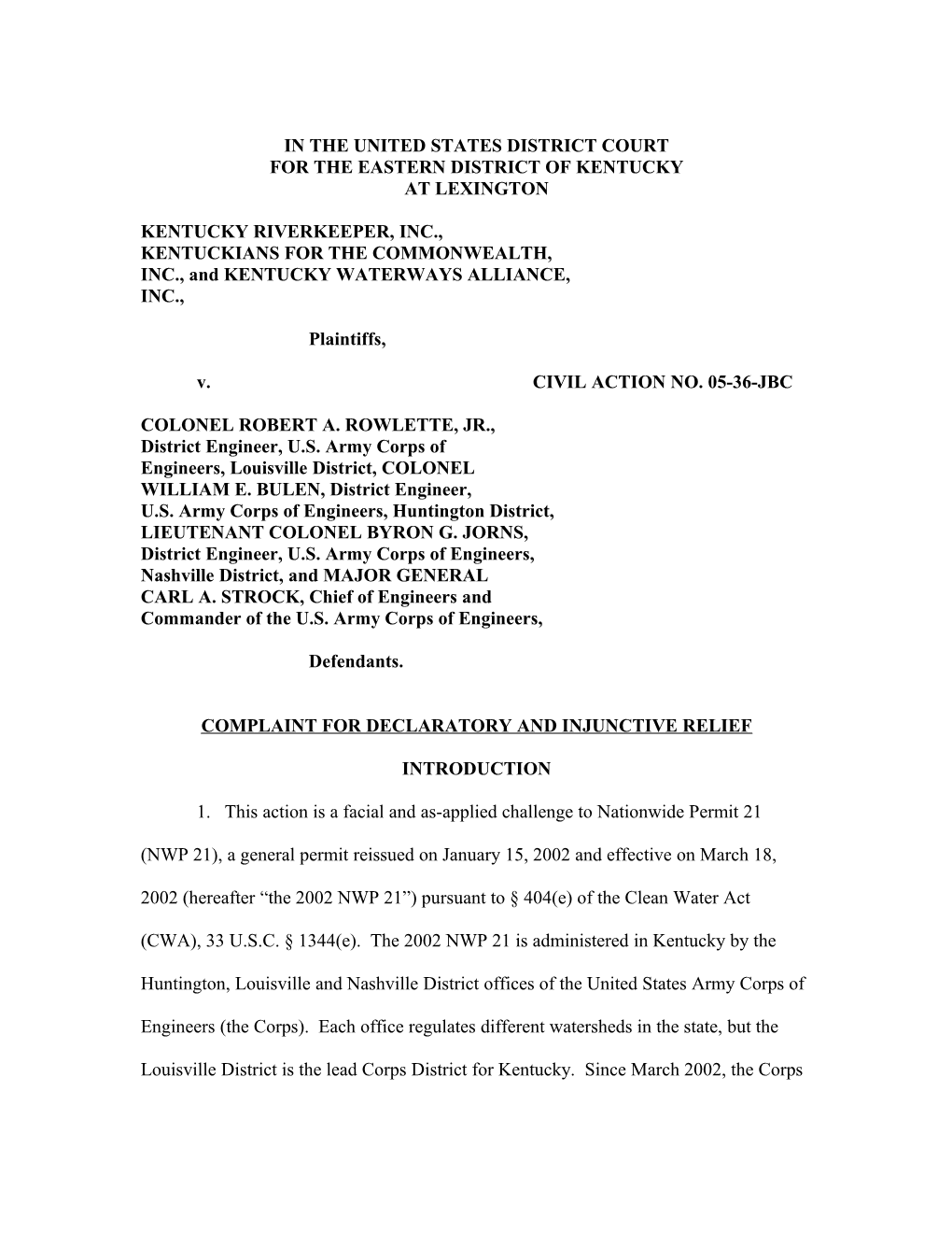 Complaint for Declaratory and Injunctive Relief