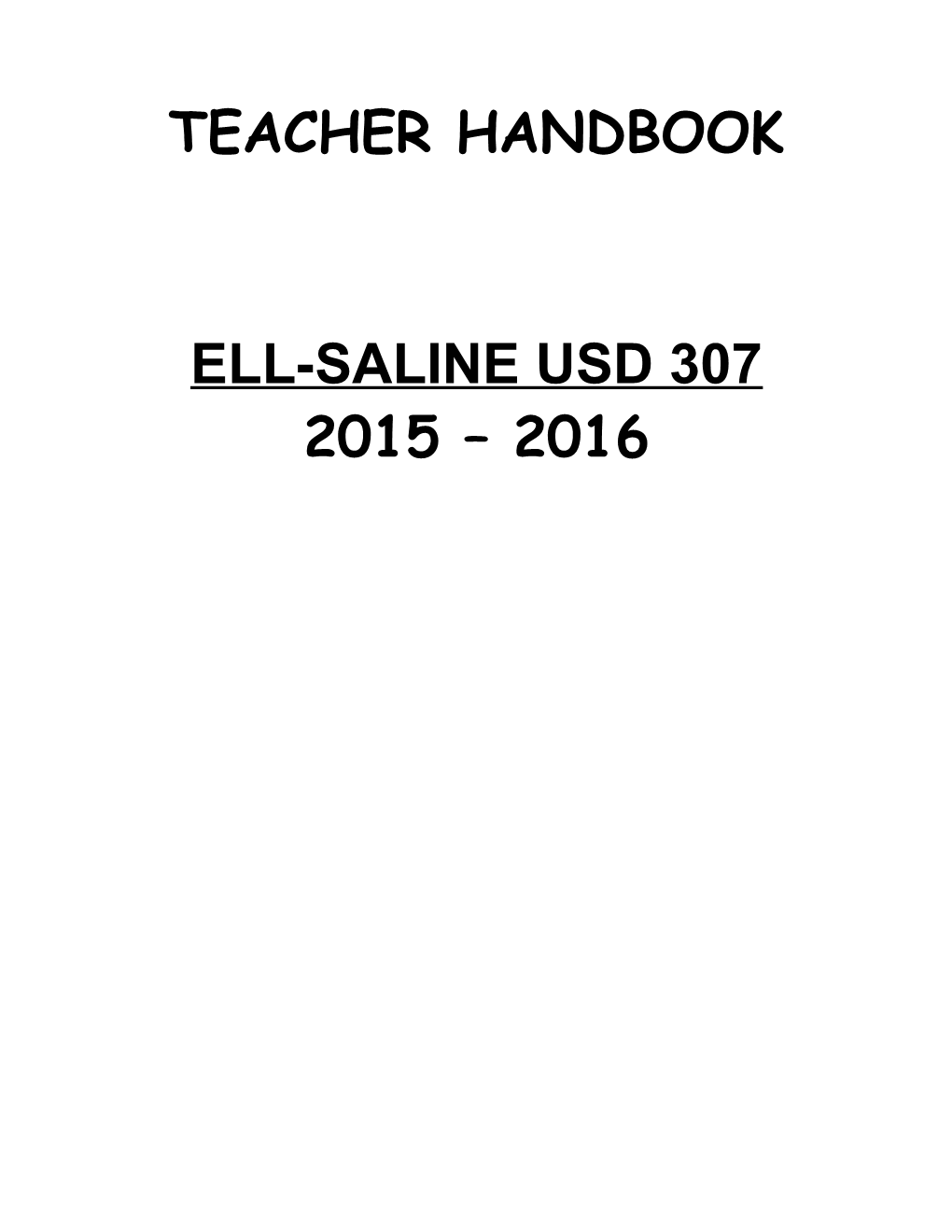 Teacher Handbook Table of Contents