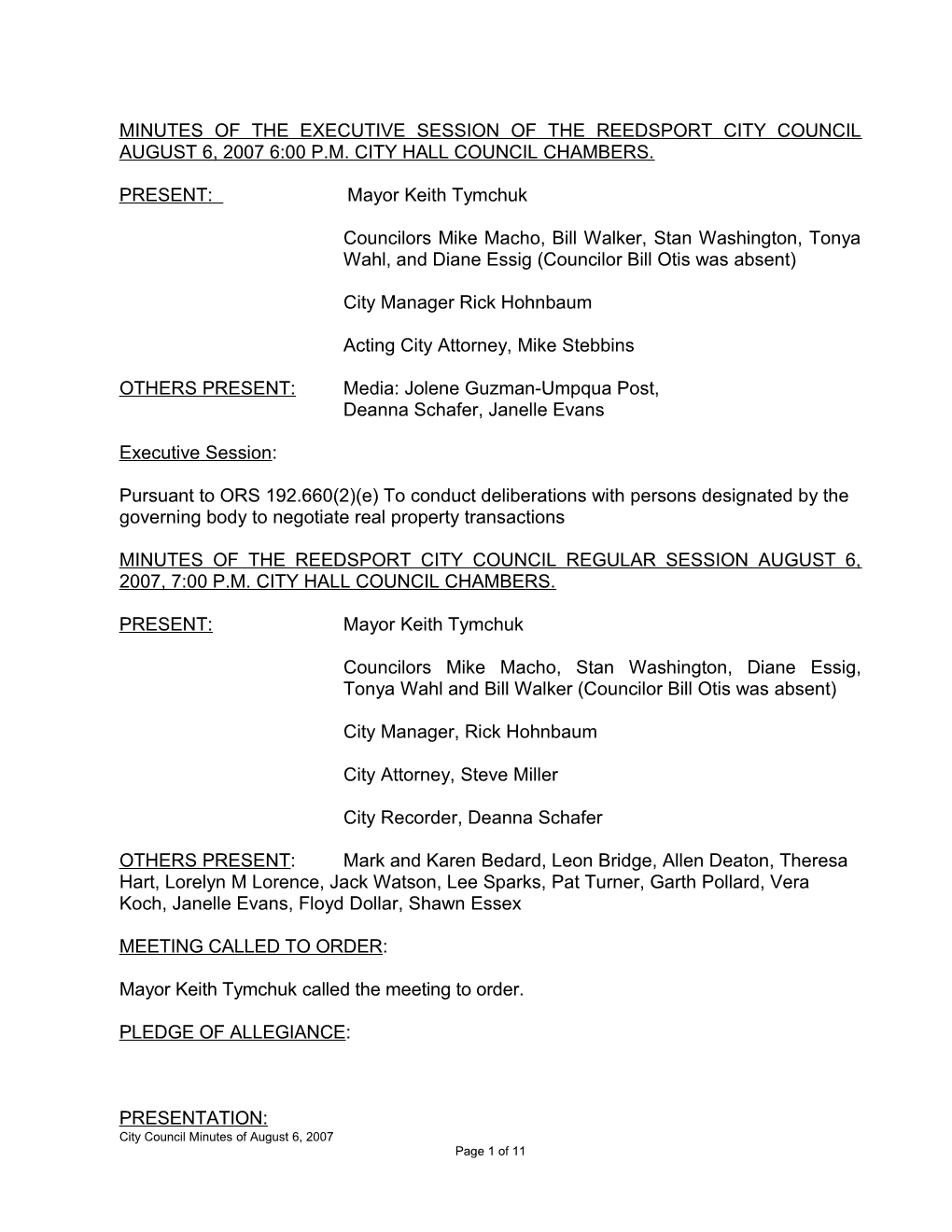 Minutes of the Reedsport City Council Regular Session April 5, 2004, 7:00 P s1