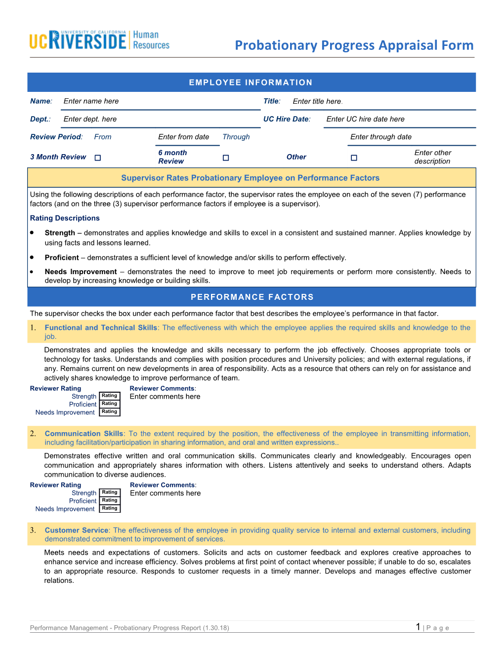 Probationary Progress Appraisal Form