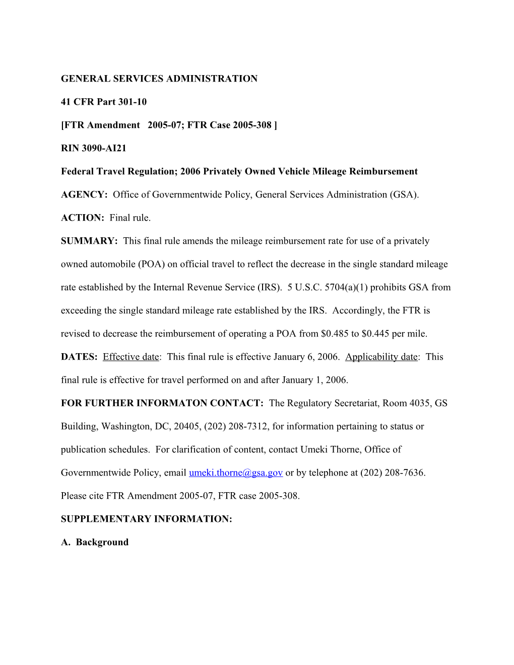 FTR Amendment 2005-07; FTR Case 2005-308