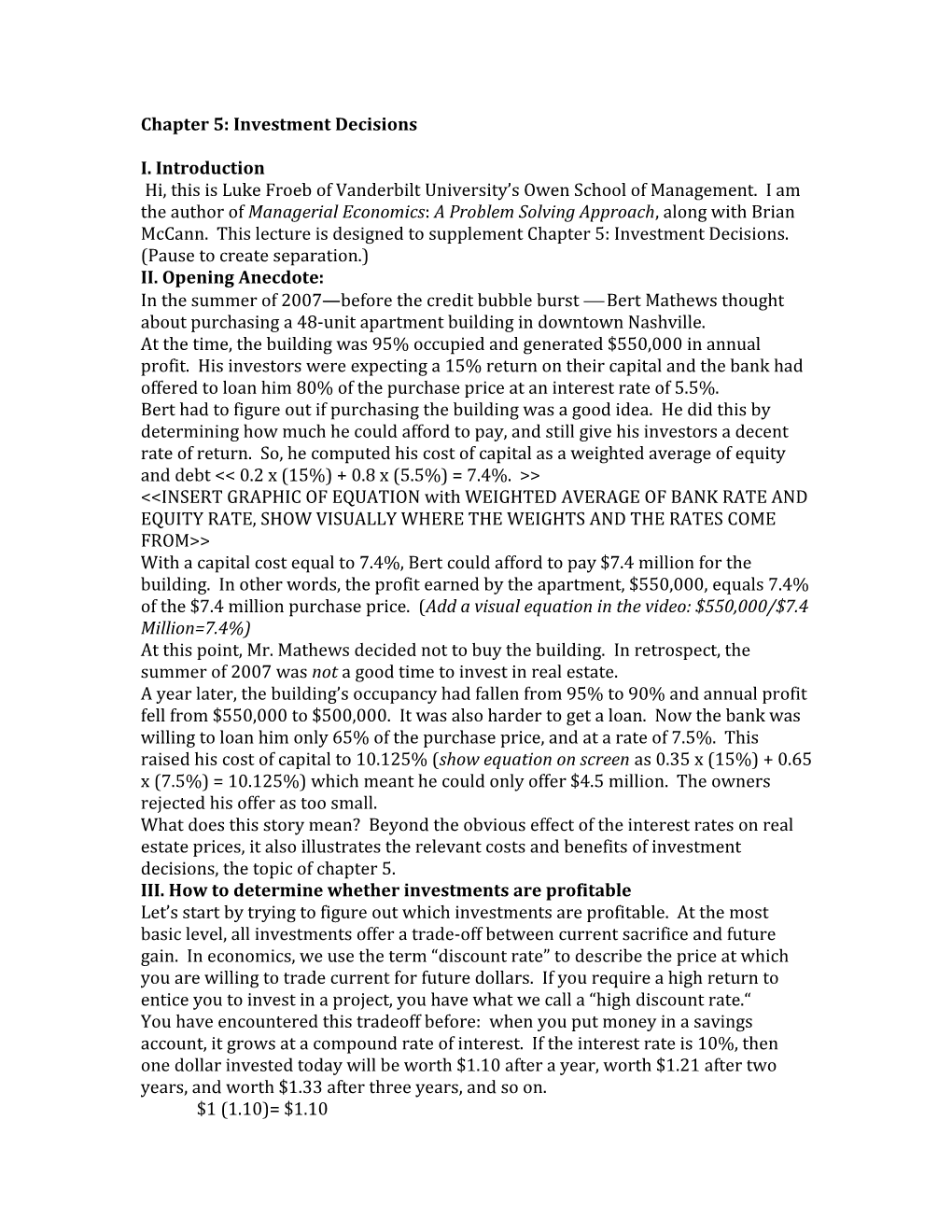 Chapter 5: Investment Decisions