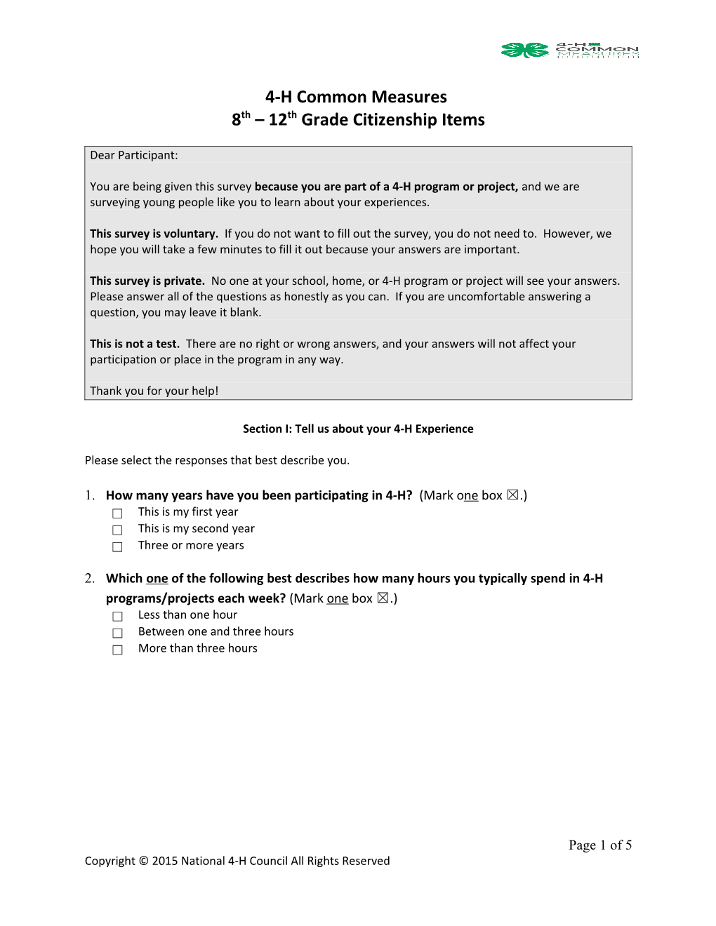 4-H Common Measures