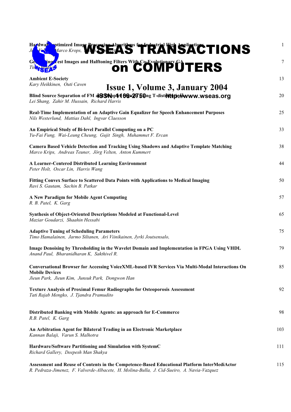 WSEAS Trans. on COMPUTERS, January 2004