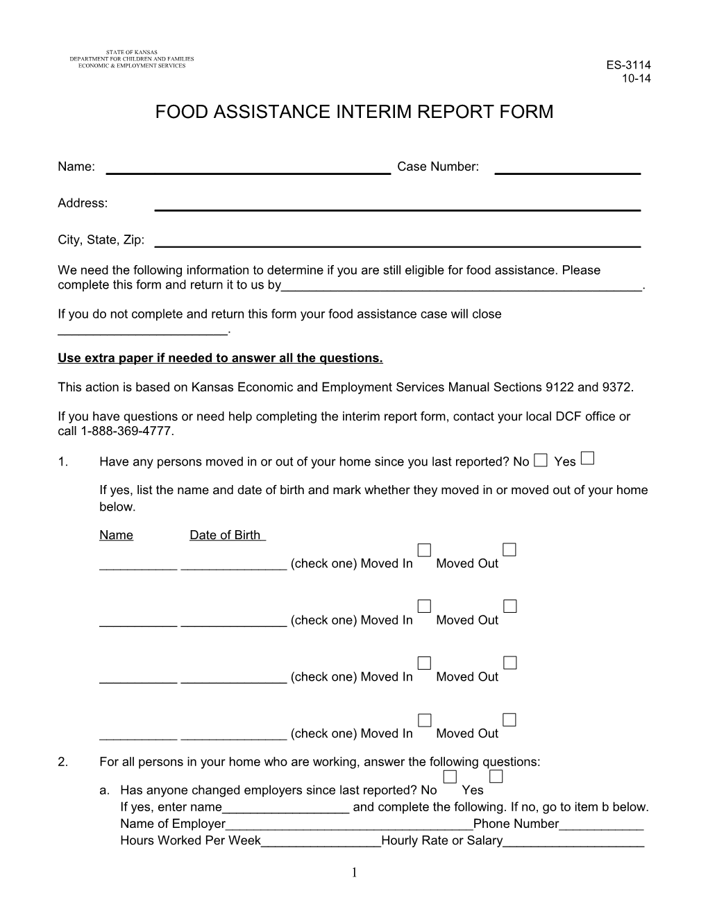 Food Assistance Interim Report Form