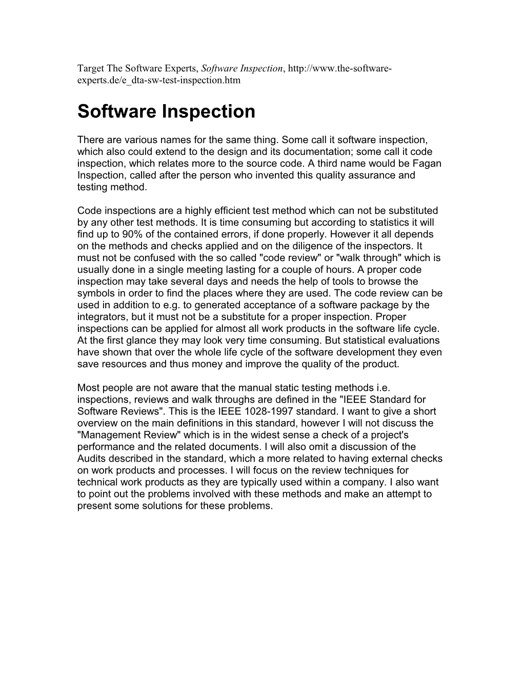 Target the Software Experts, Software Inspection