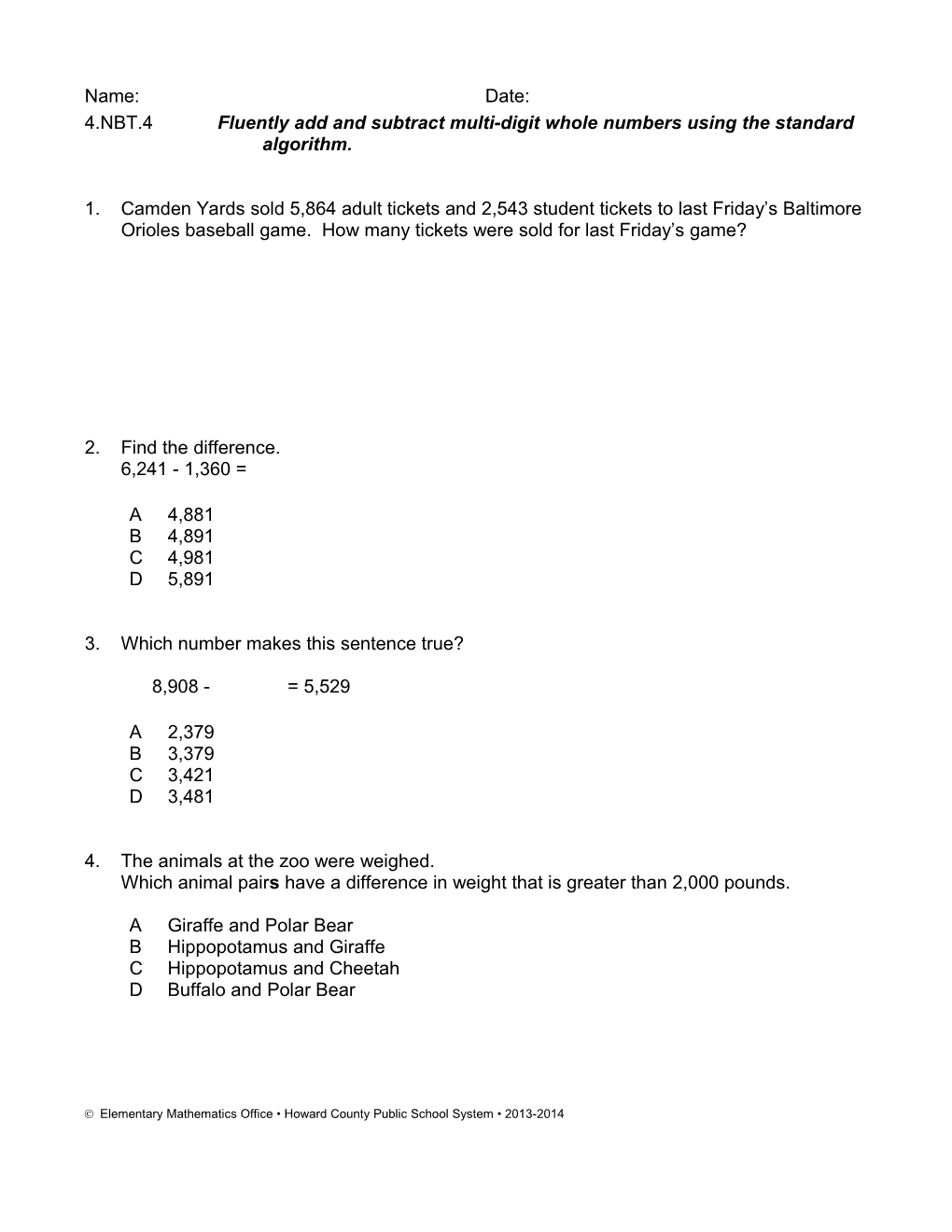 Fluently Add and Subtract Multi-Digit Whole Numbers Using the Standard Algorithm