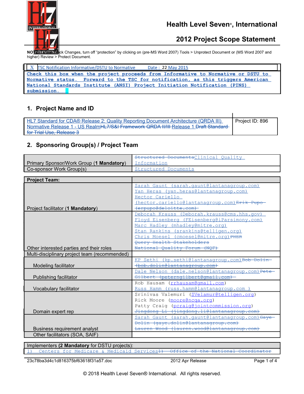 HL7 Project Scope Statement s3