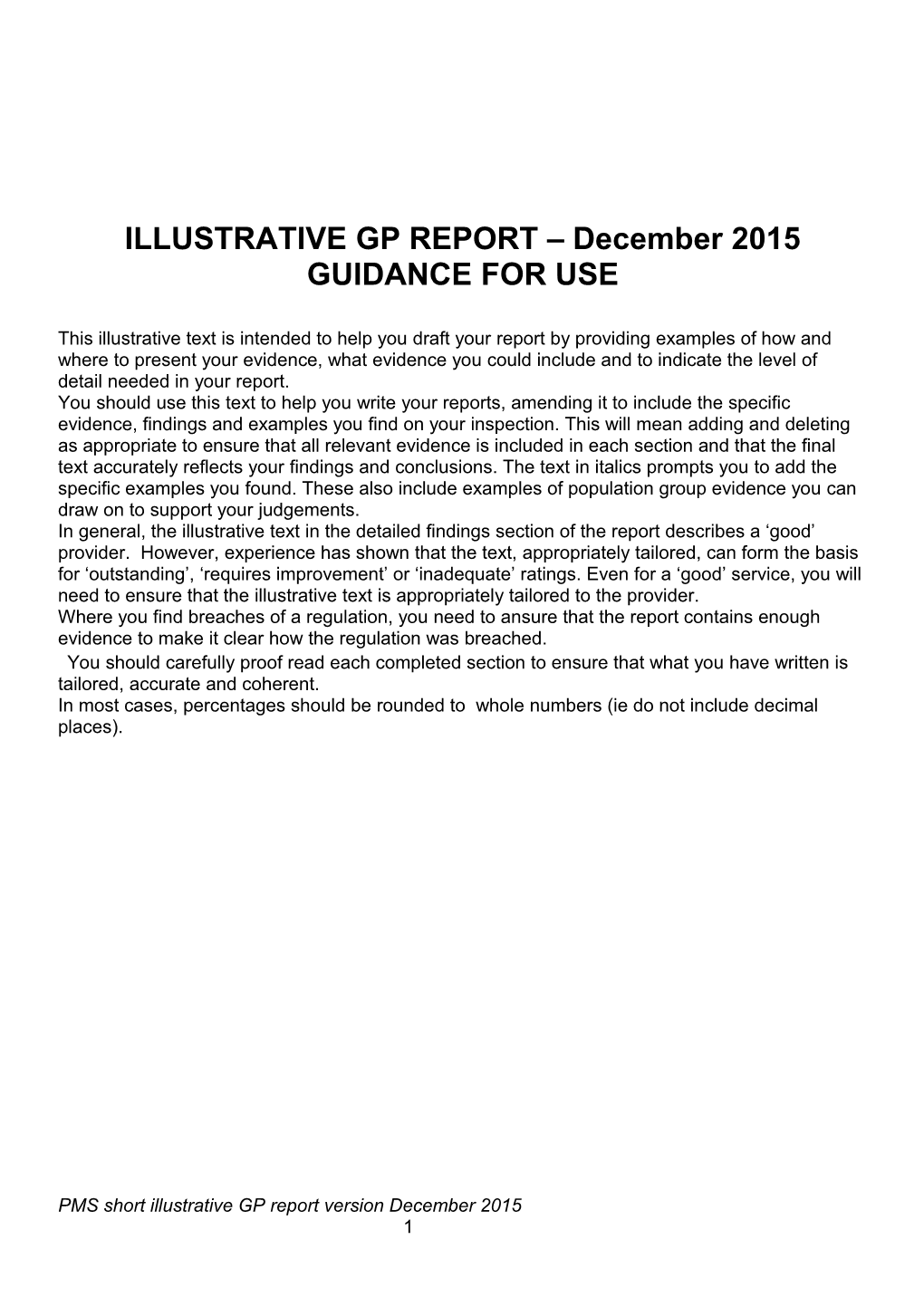 PMS Short Illustrative GP Report