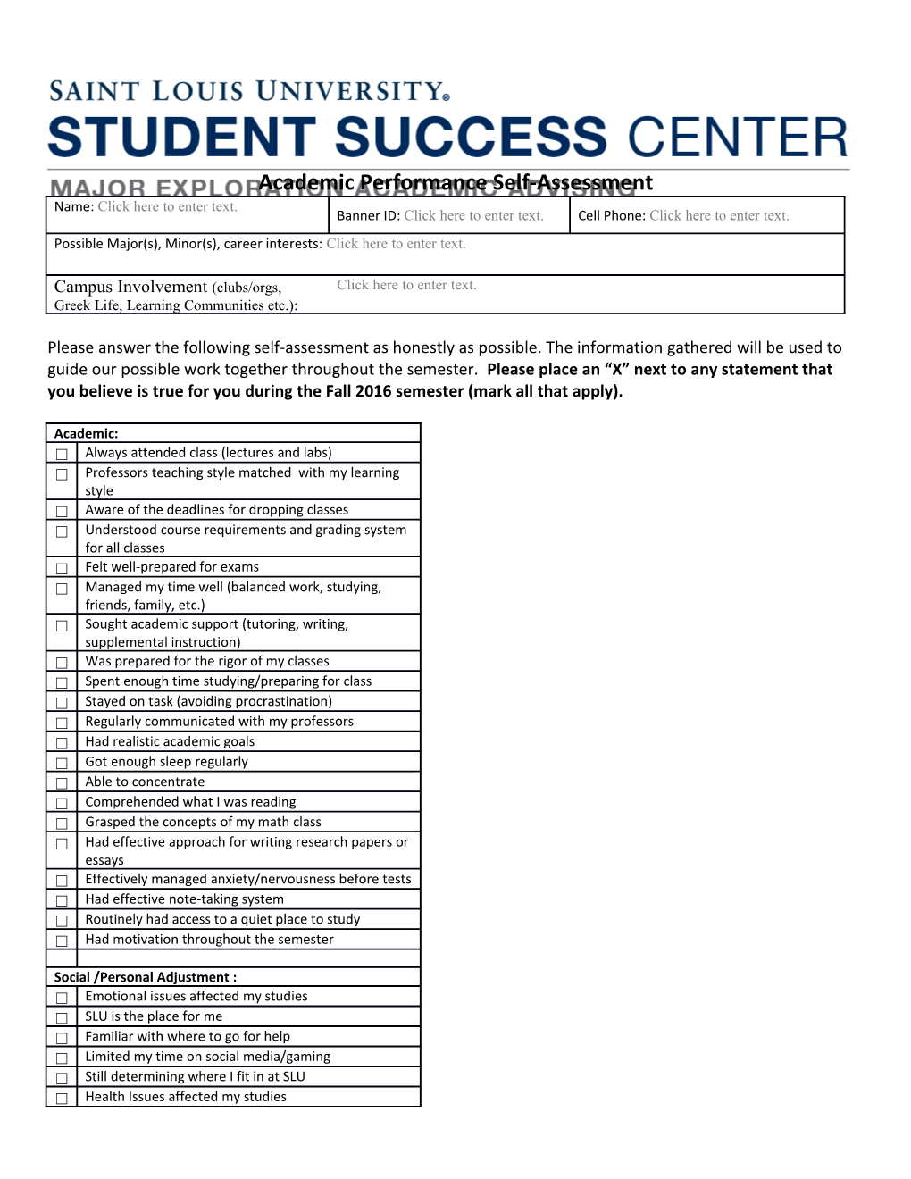 Academic Performance Self-Assessment