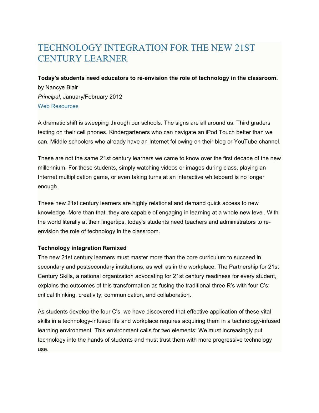 Technology Integration for the New 21St Century Learner