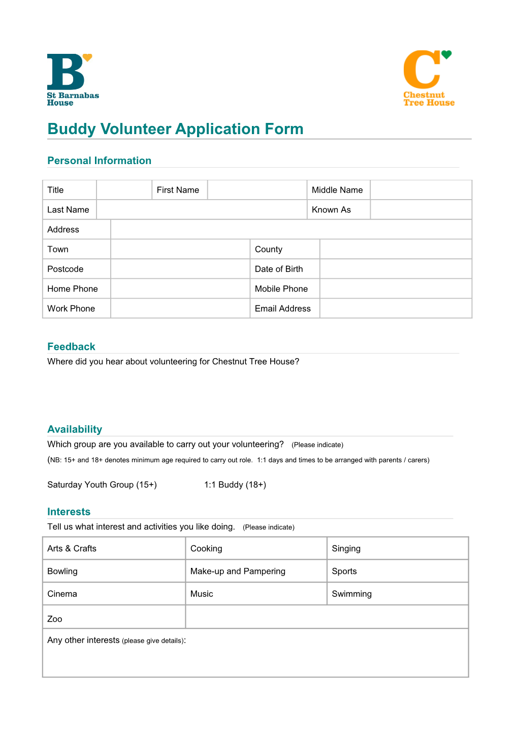 Buddy Volunteer Application Form