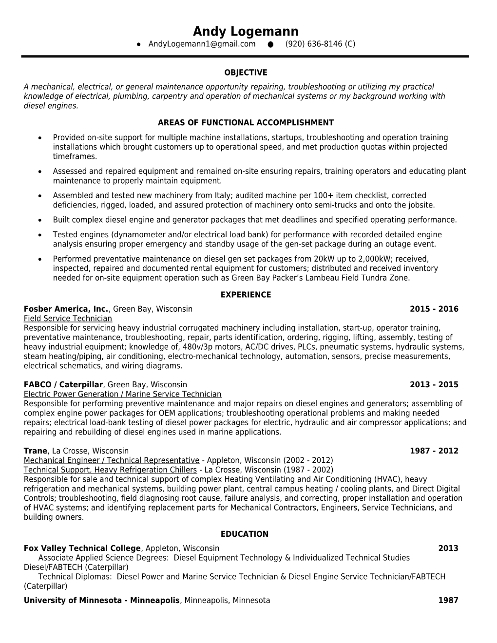 Areas of Functional Accomplishment