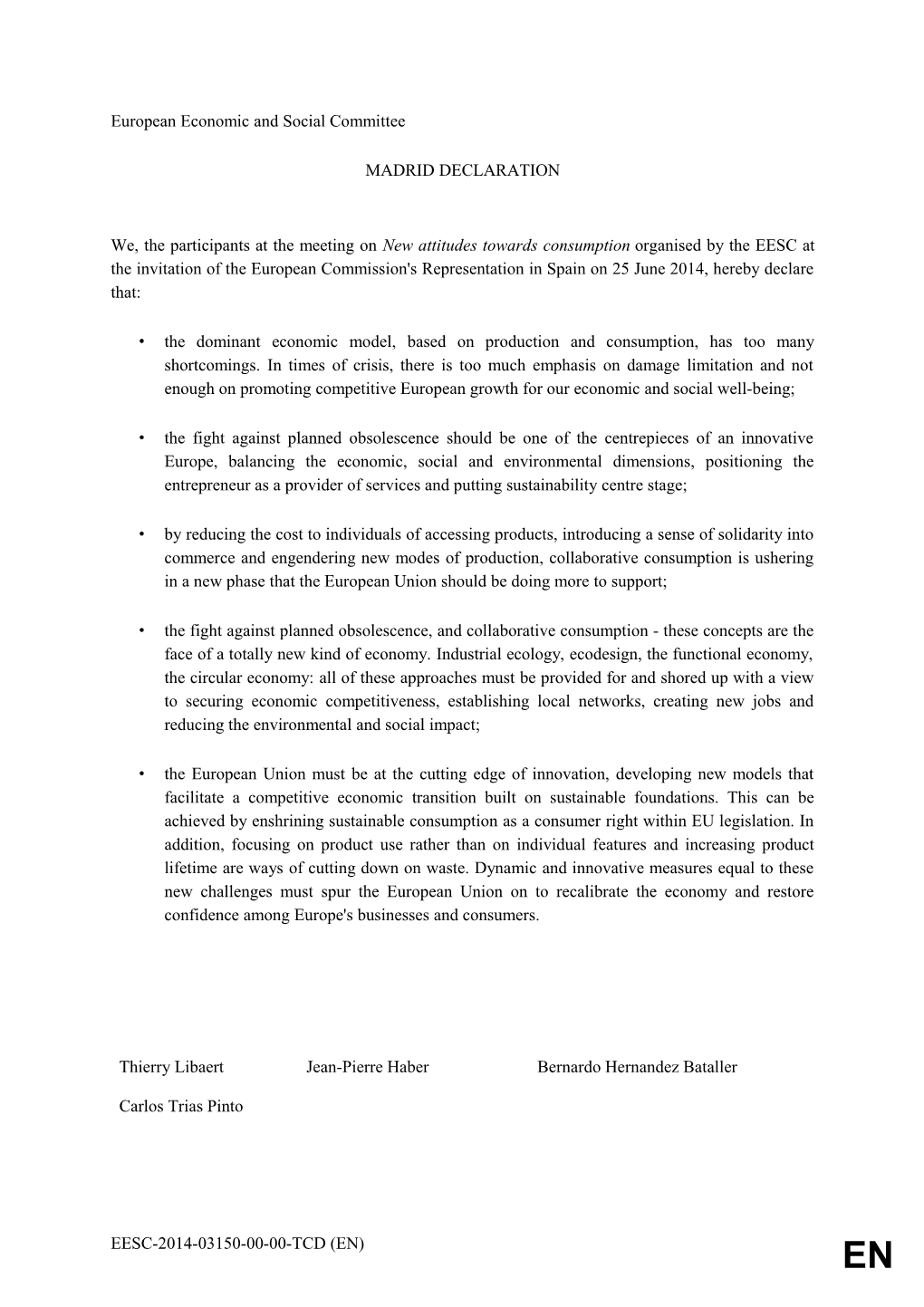 Text for the Madrid Conference on 25 June
