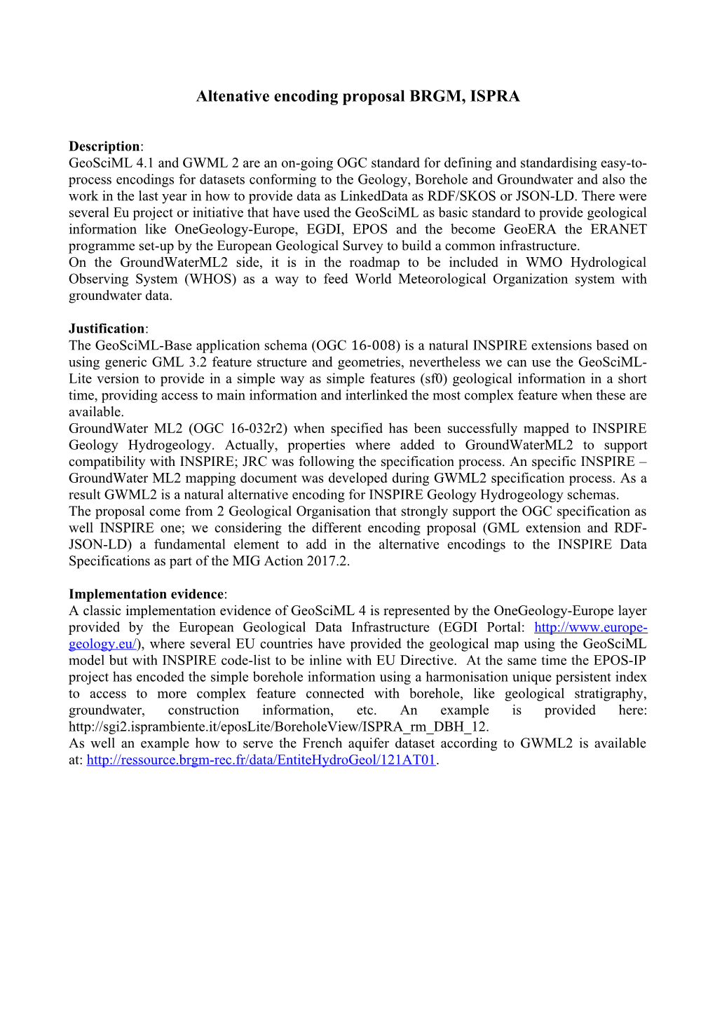 Altenative Encoding Proposal BRGM, ISPRA