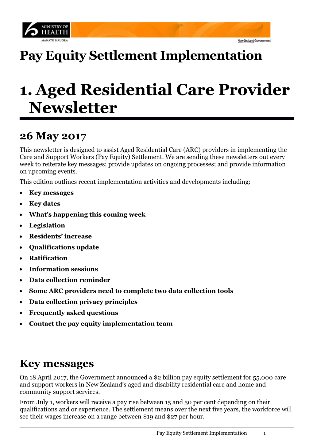 Aged Residential Care Provider Newsletter: 26 May 2017