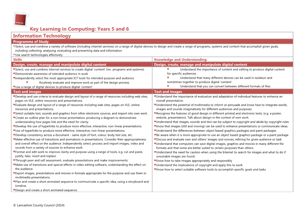 Key Learning in Computing: Years 5 and 6