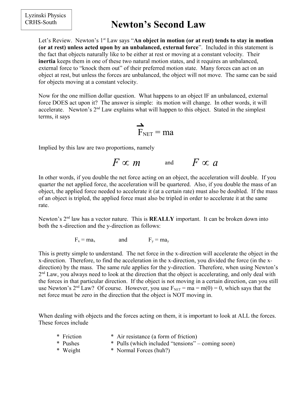 Newton S Second Law