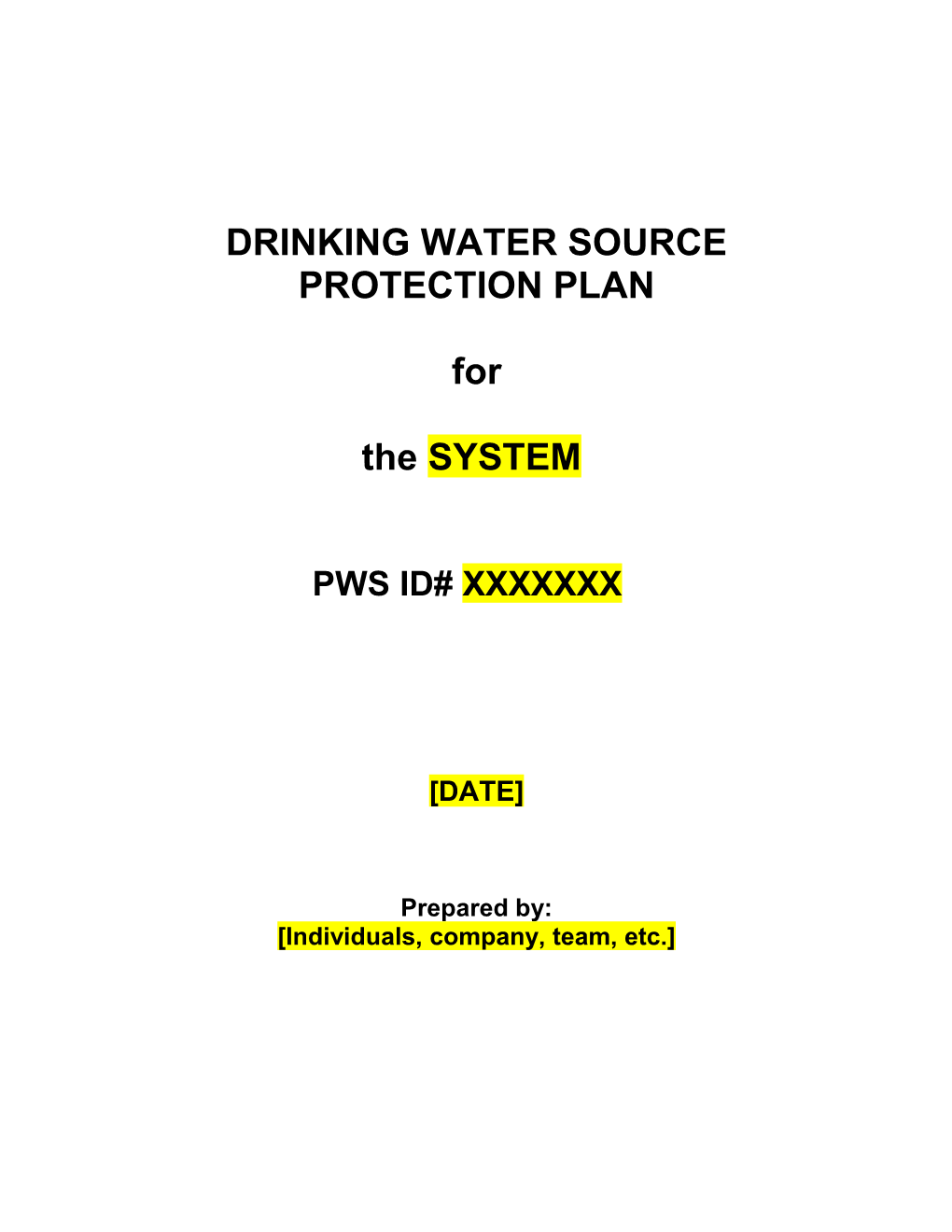 Drinking Water Source Protection Plan