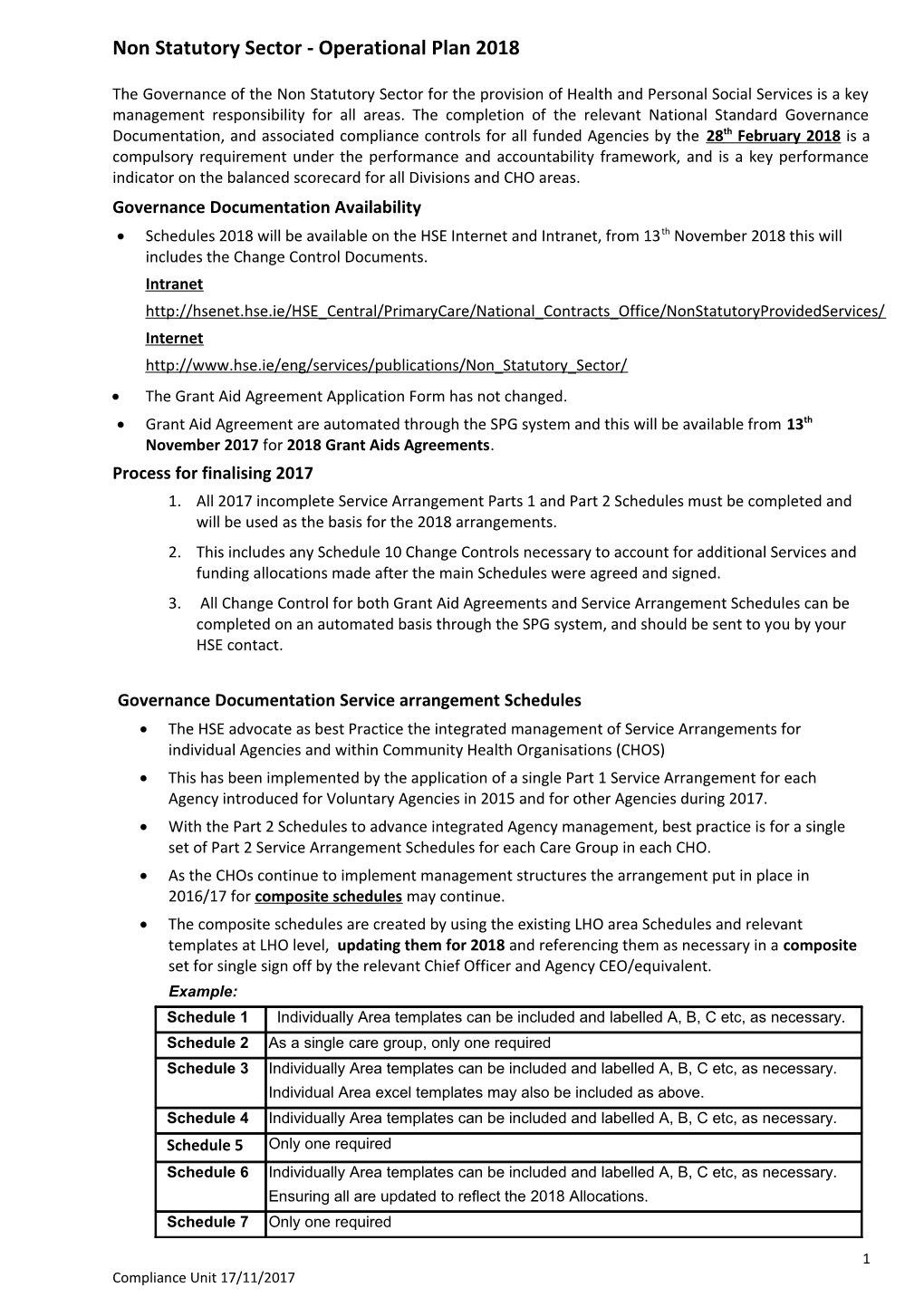 Non Statutory Sector - Operational Plan 2018