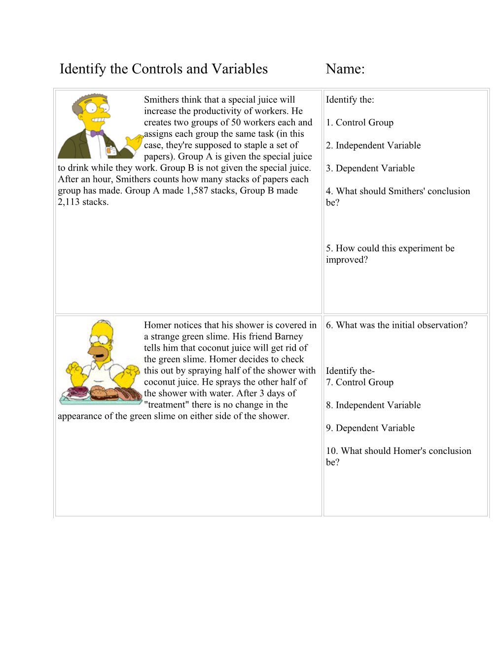 Identify the Controls and Variables Name s1