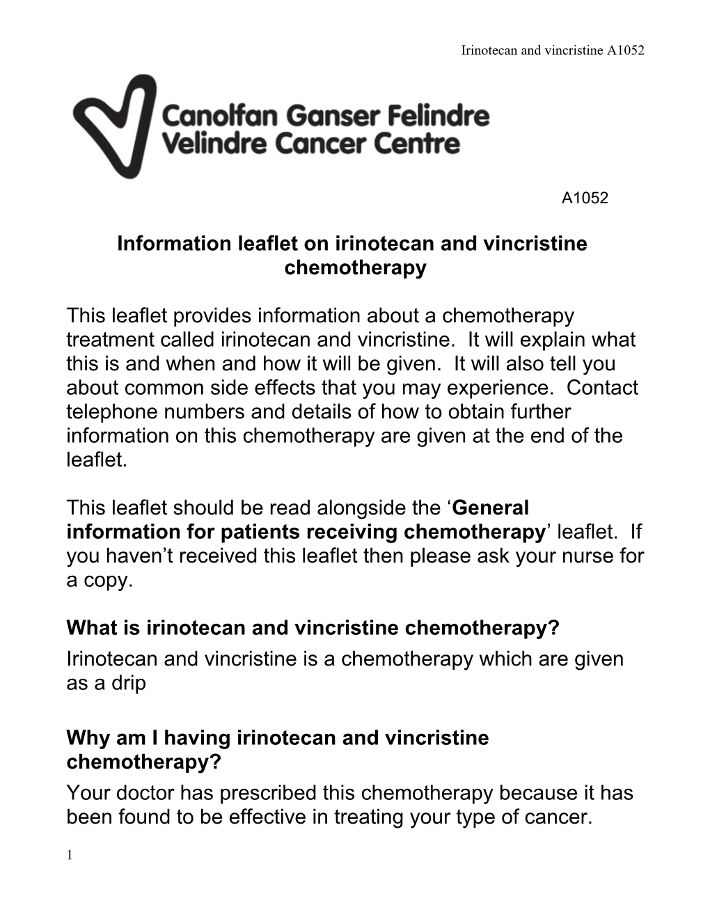 Information Leaflet on Irinotecan and Vincristine