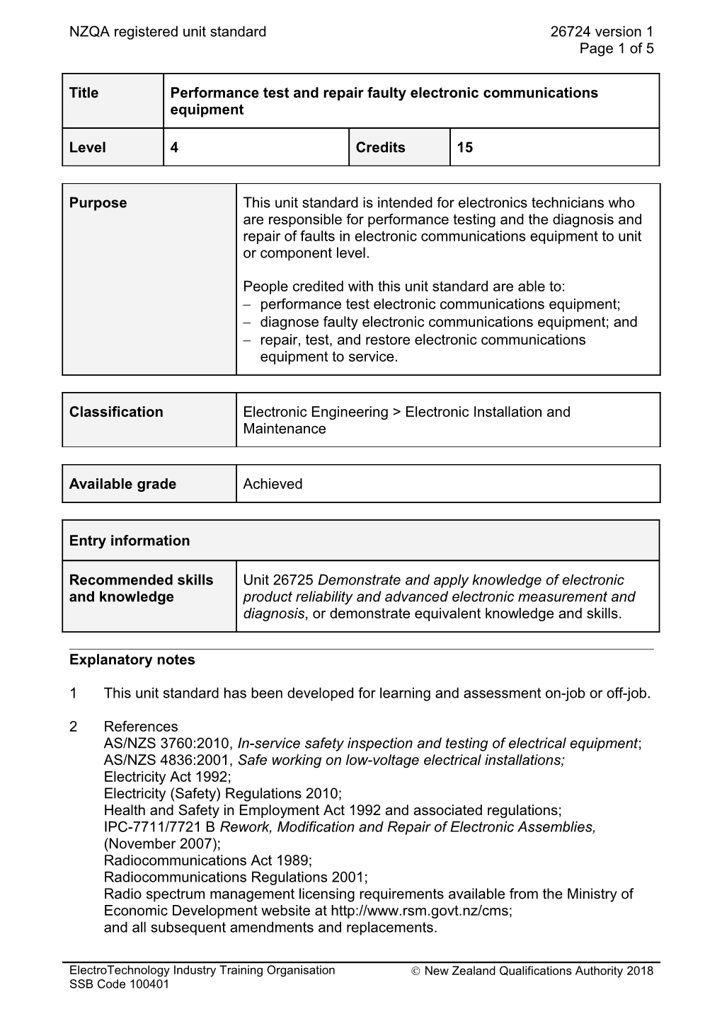 26724 Performance Test and Repair Faulty Electronic Communications Equipment