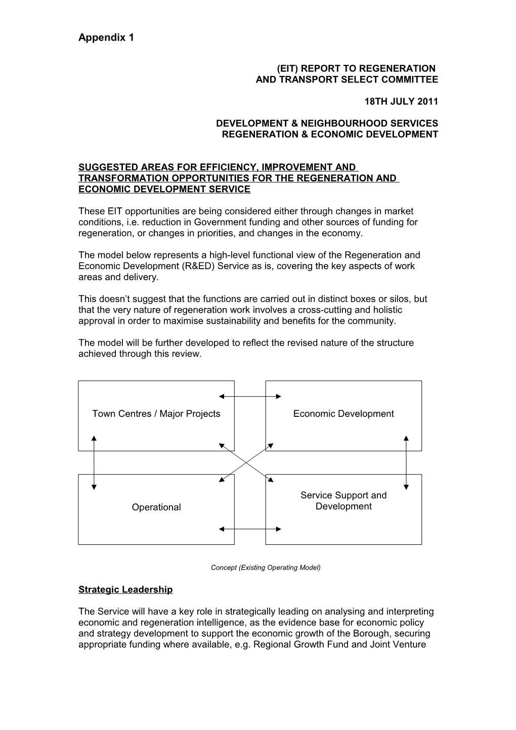 Suggested Key Areas for Investigation Into Areas for Improved Working for the Regeneration