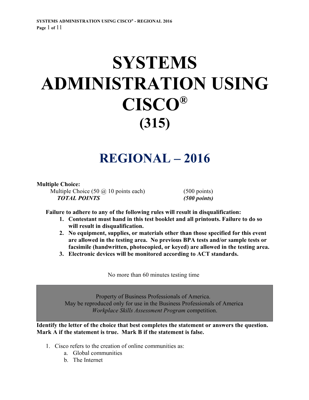 Systems Administration Using Cisco - Regional 2016