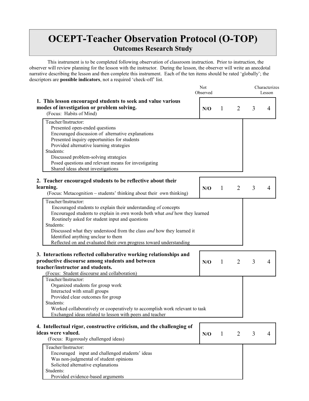 OCEPT Classroom Observation Protocol