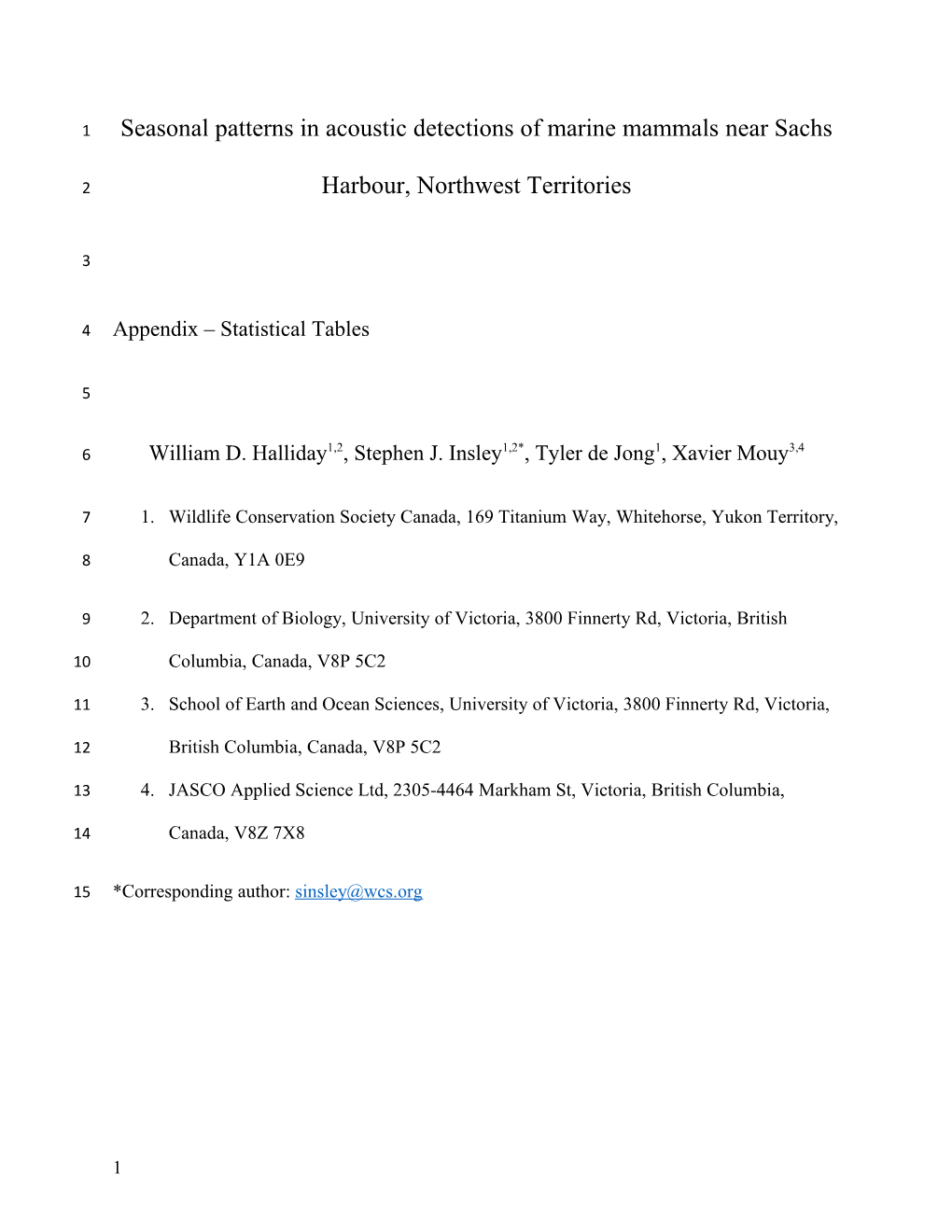 Seasonal Patterns in Acoustic Detections of Marine Mammals Near Sachs Harbour, Northwest