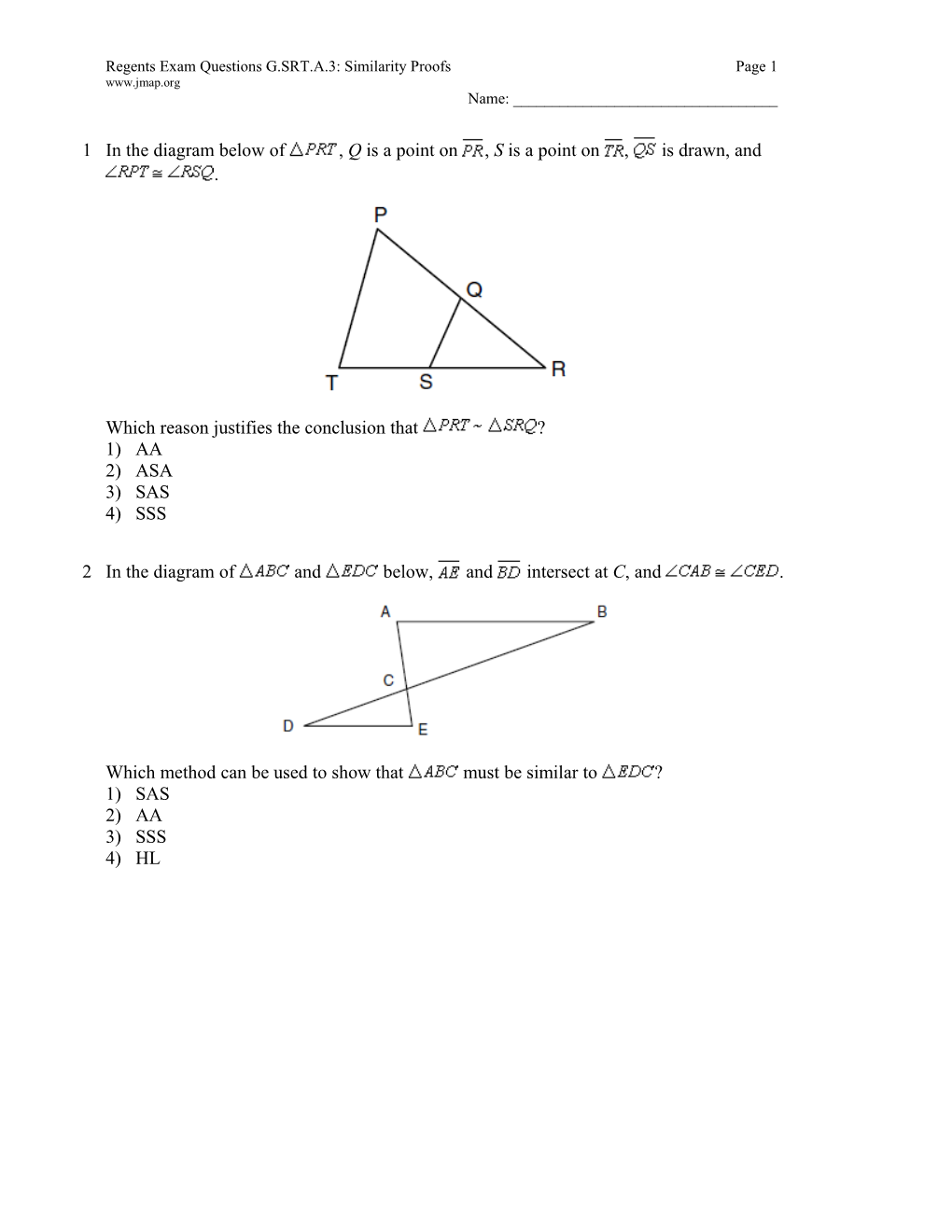 Regents Exam Questions G.SRT.A.3: Similarity Proofs Page 5