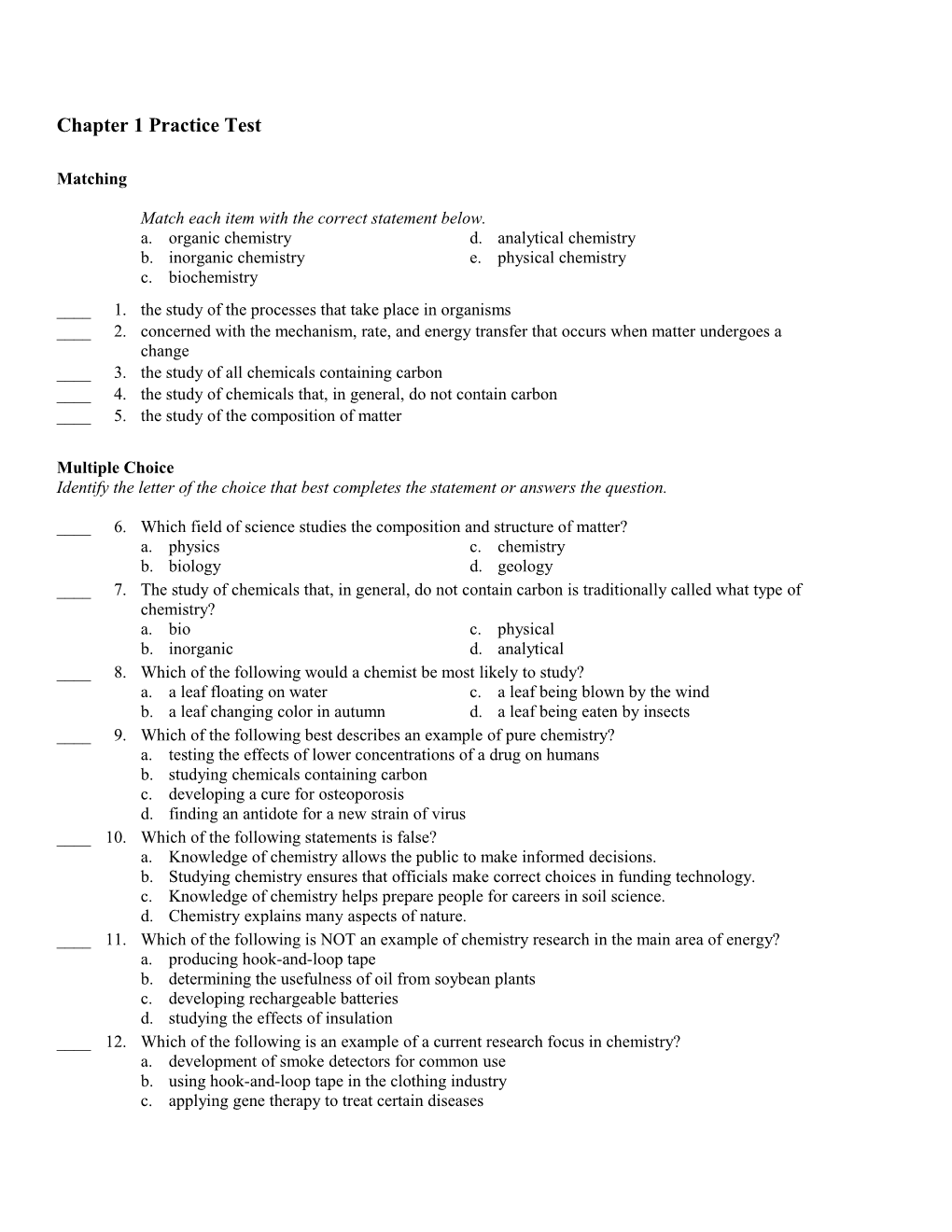 Chapter 1 Practice Test