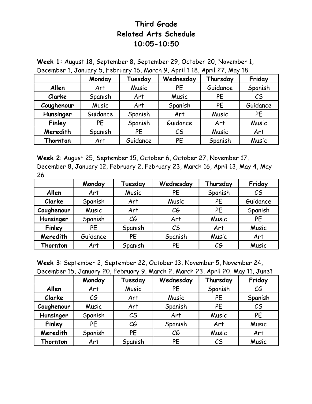 Related Arts Schedule