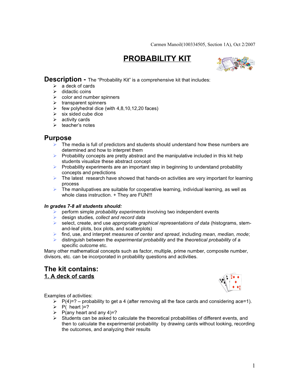 Description - the Probability Kit Is a Comprehensive Kit That Includes