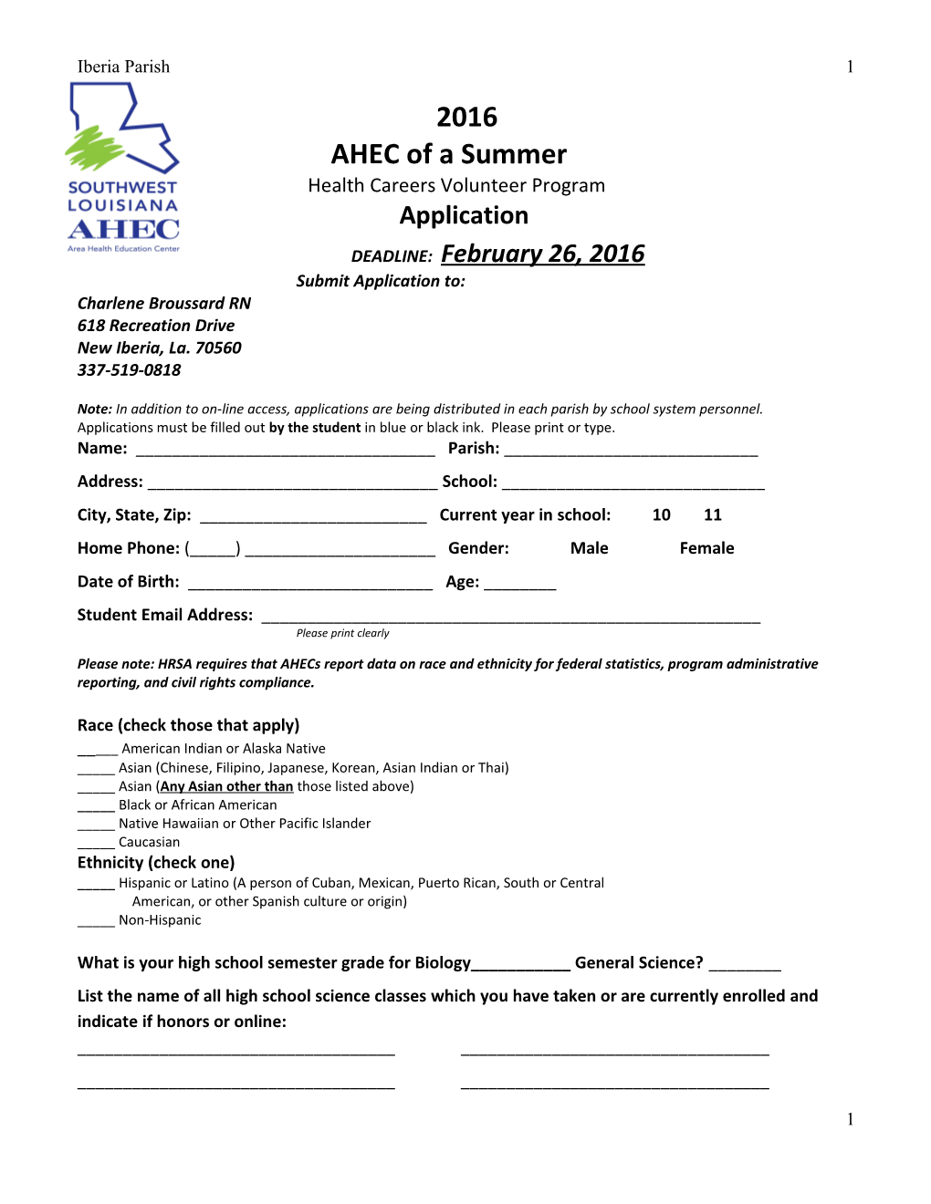 AHEC of a Summer Health Careers Volunteer Program