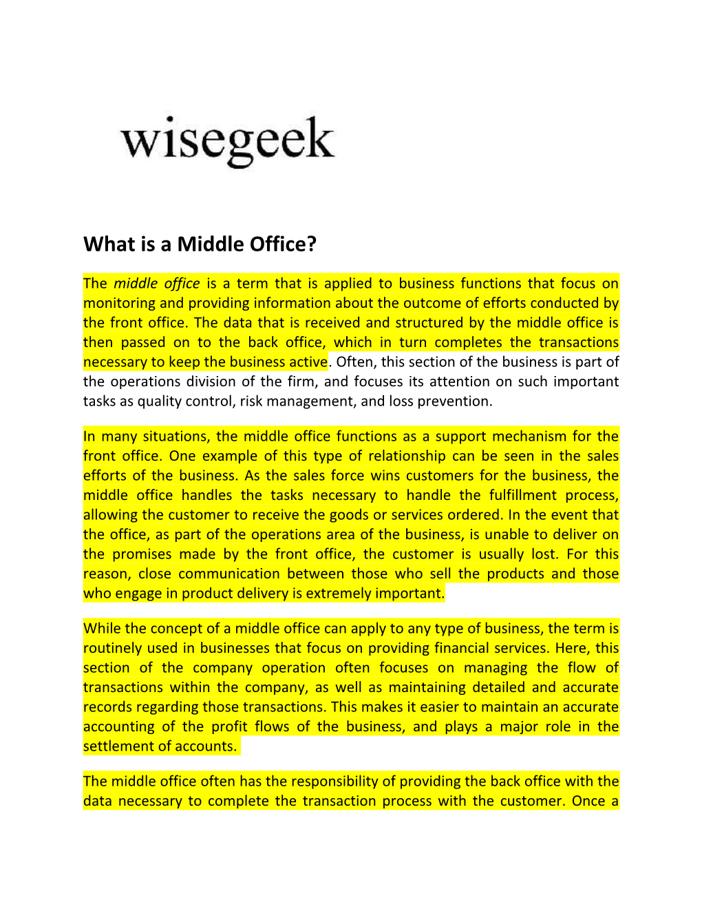 What Is a Middle Office?