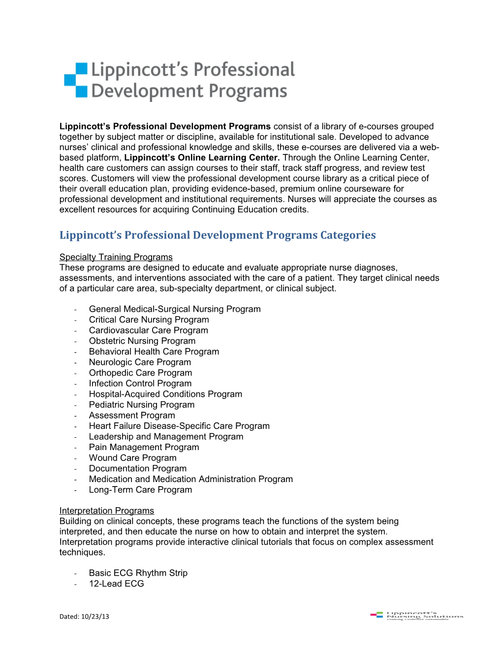 Lippincott S Professional Development Programs Categories