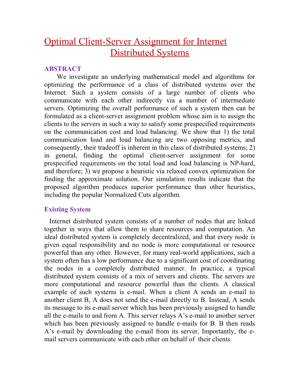 Optimal Client-Server Assignment for Internet