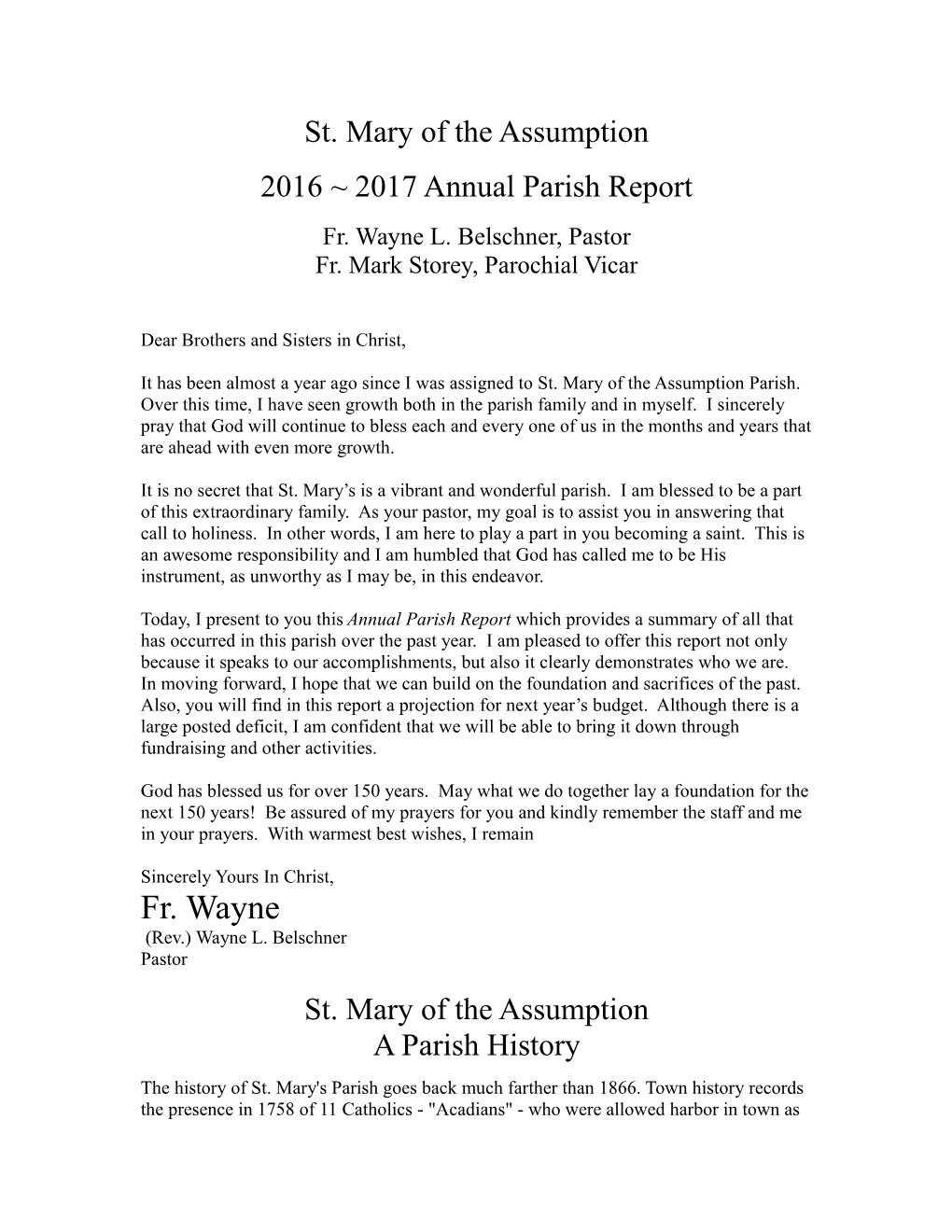 2016 2017 Annual Parish Report