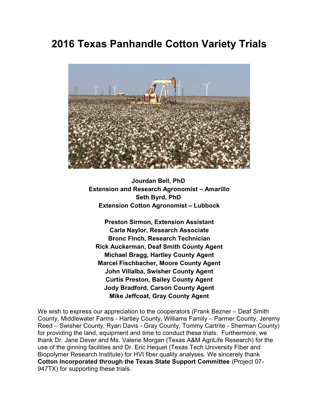 2016 Texas Panhandle Cotton Variety Trials