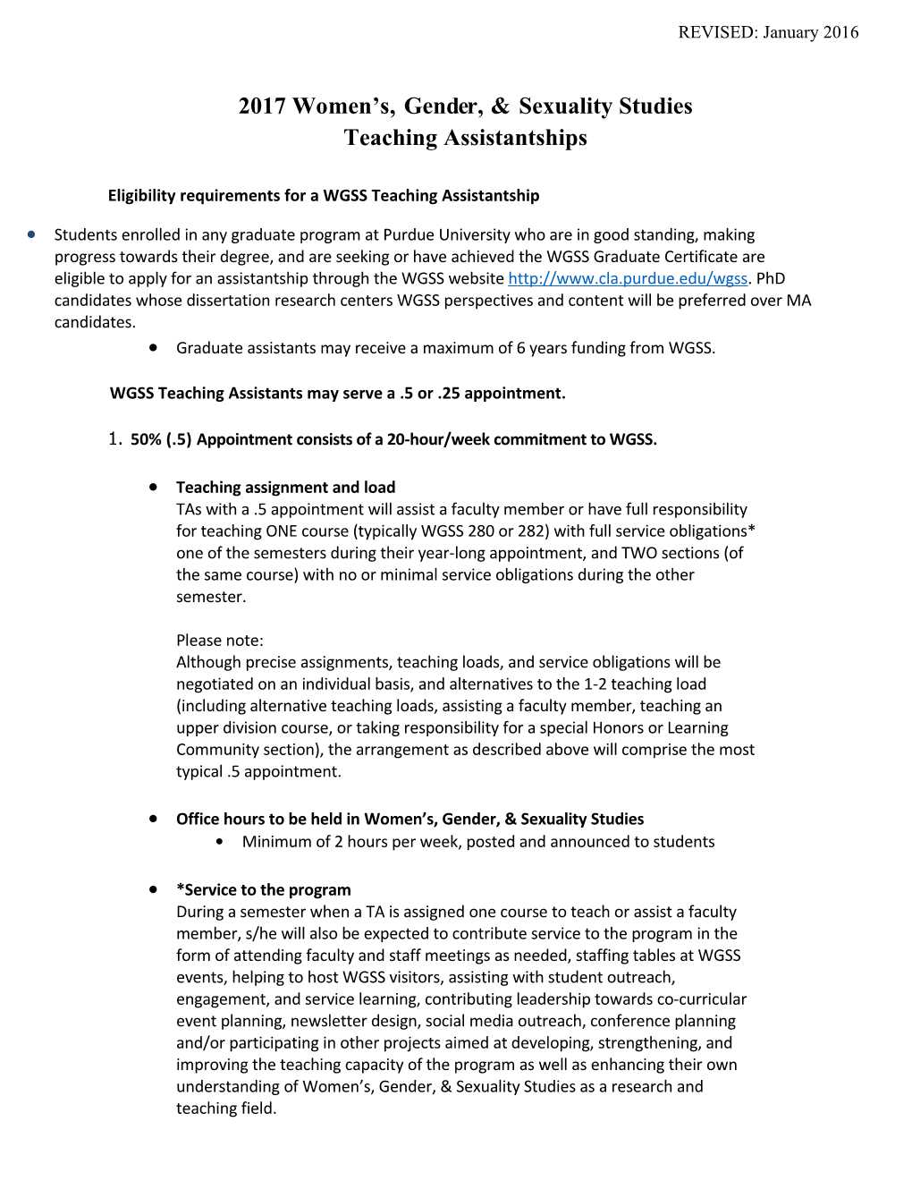 Eligibility Requirements for a WGSS Teaching Assistantship