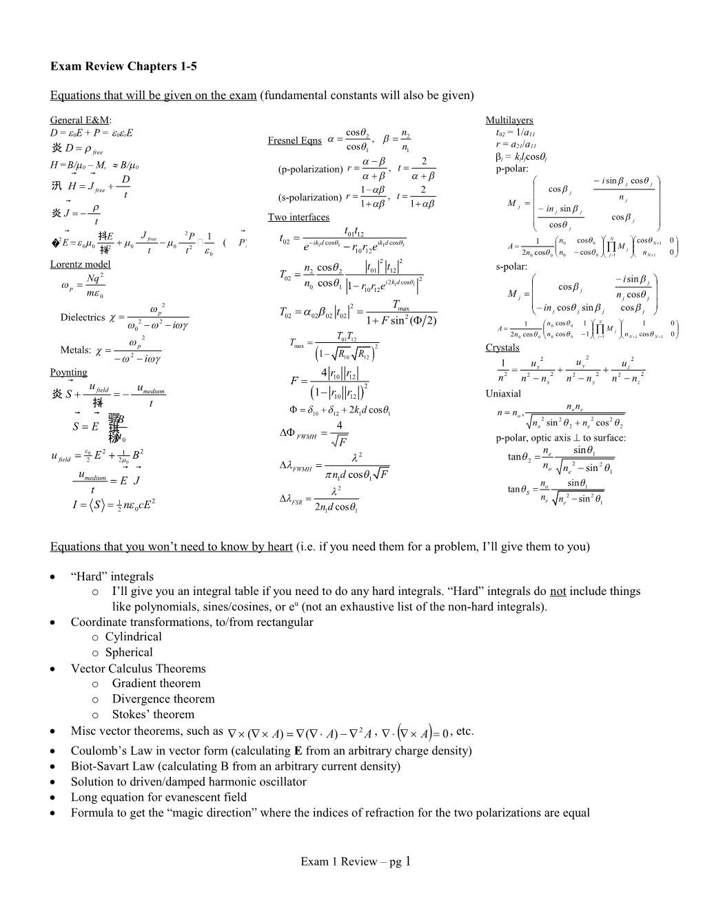 Exam Review Chapters 1-5