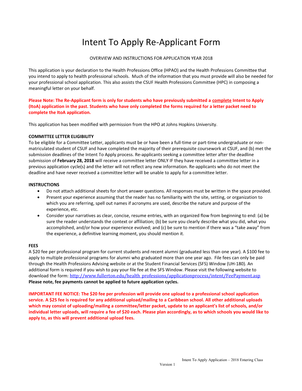 Intent to Applyre-Applicant Form