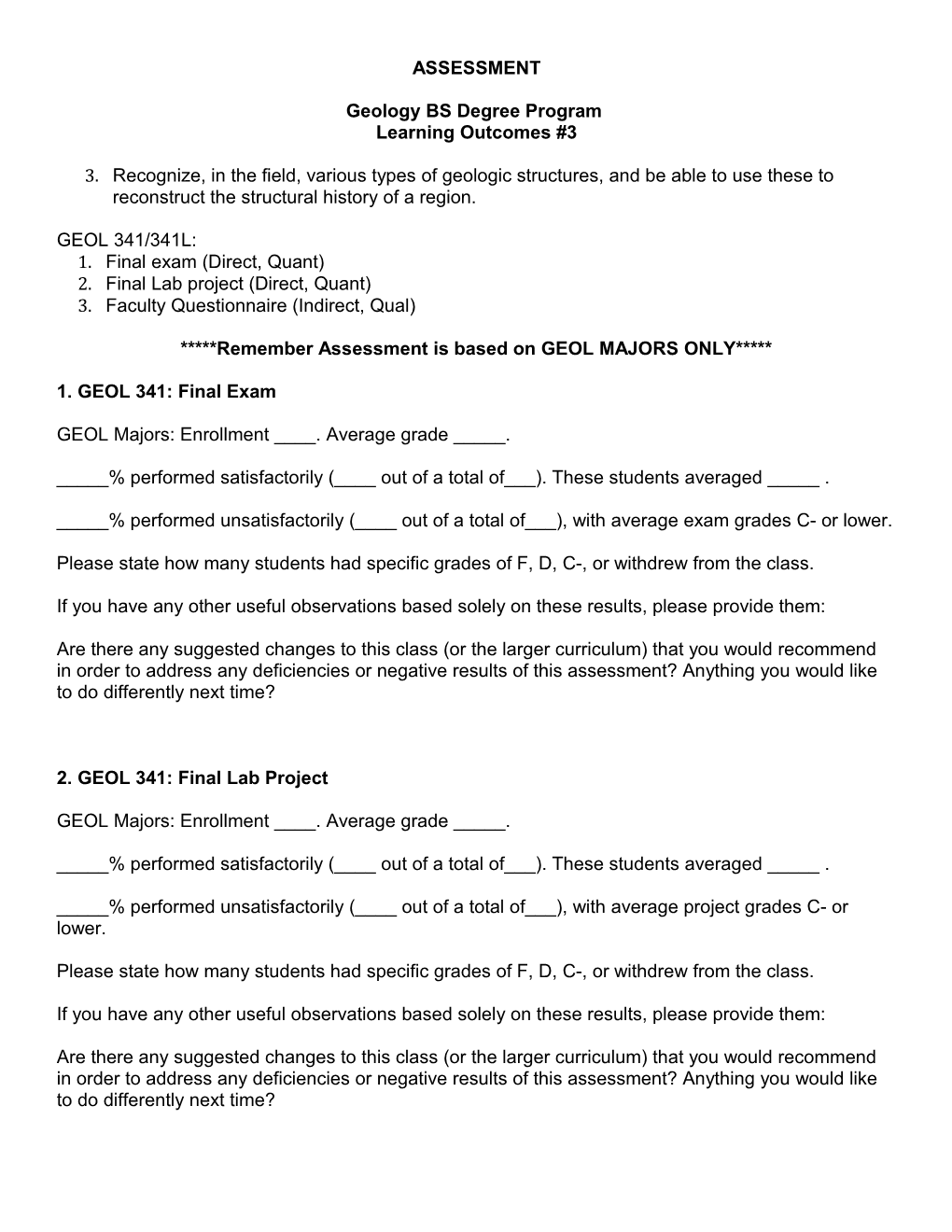 Geology BS Degree Program