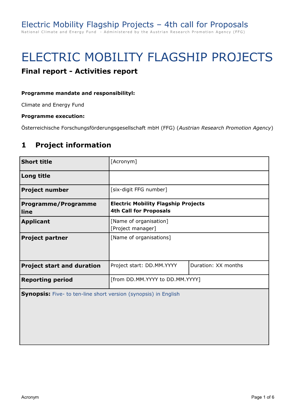 Electric Mobility Flagship Projects 4Thcall for Proposals